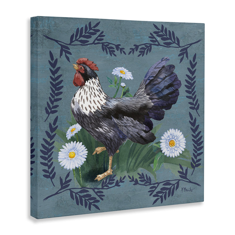 Art mural sur toile Country Hen & Ferns par Paul Brent, H 36 po x l 36 po