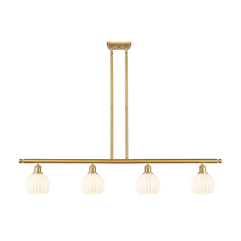 Bepler 4 - Light Steel Dimmable Kitchen Island Globe Chandelier, 9" H x 48" W x 6" D, Satin Gold