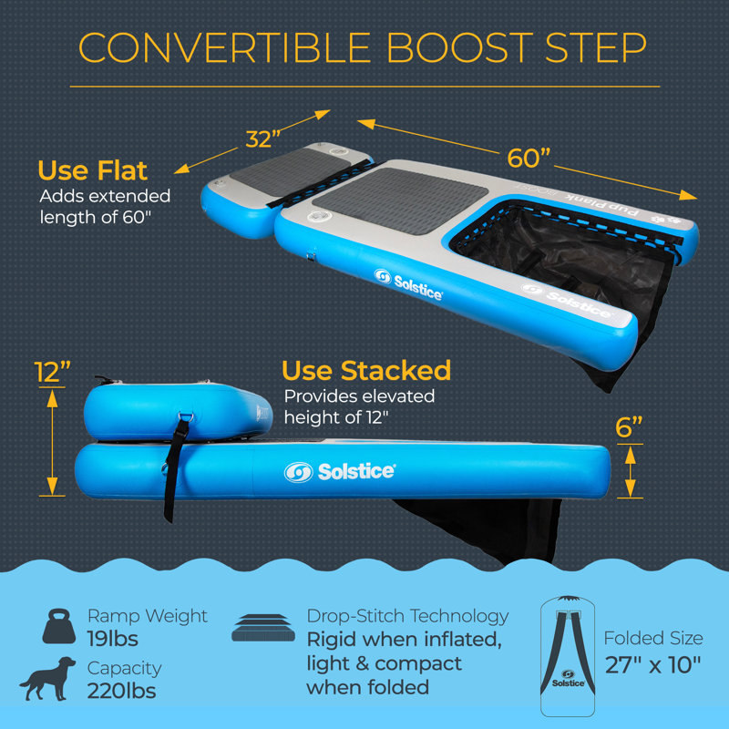 Solstice Original Inflatable Pup Plank Dog Float Floating Ramp Ladder for Pools, Blue, 58