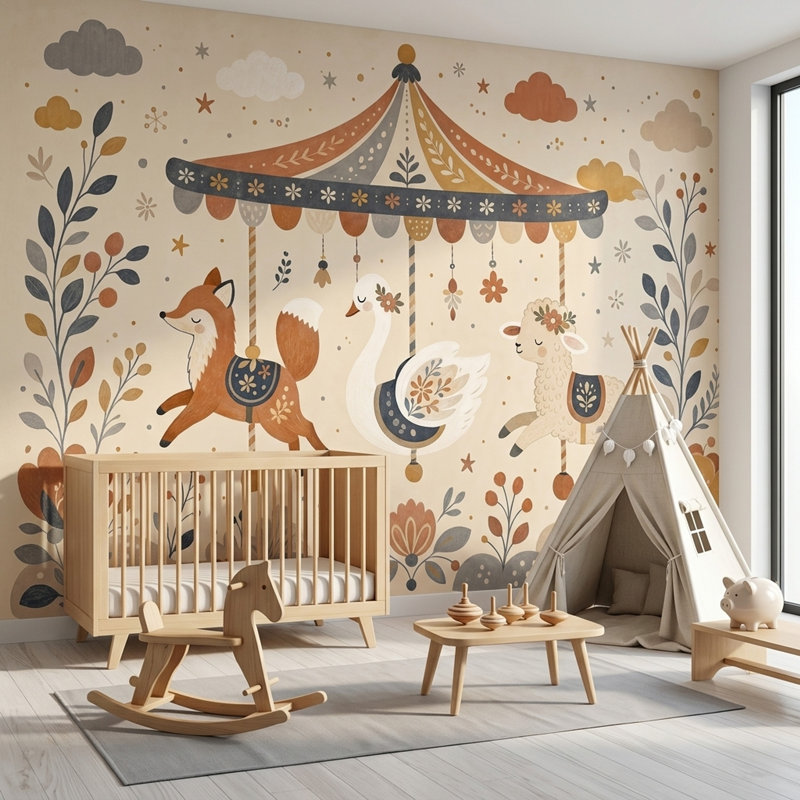 Papier peint floral fantaisiste, 140"x108", Peler et coller