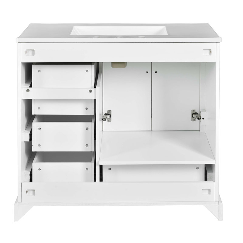 Meuble-lavabo traditionnel 36 po avec lavabo en céramique, armoire de salle de bain avec deux portes à fermeture douce et quatre tiroirs