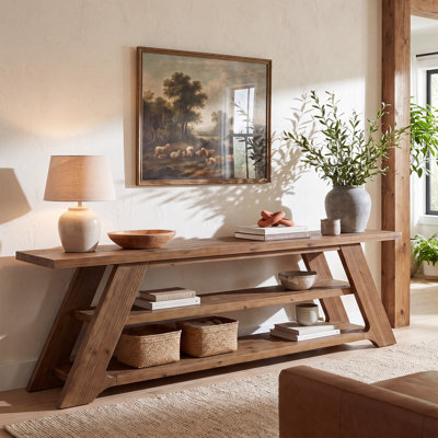 Console en bois massif de 180 cm (70,87 po), table d'entrée extra longue à 3 niveaux