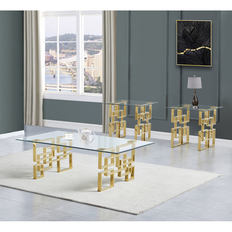 Ensemble de tables basses 3 pièces, Argent, 3 pièces: table basse, 2 tables de bout
