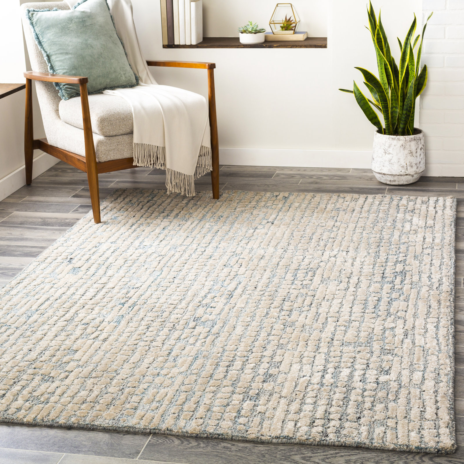 Mulbury Taupe Beige Hand-Tufted Abstract Rug, Rectangle 4' x 6'