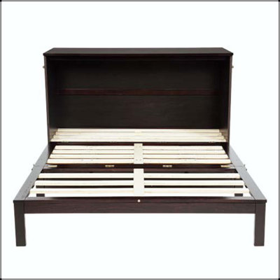 Grand lit escamotable - Armoire lit en bois de pin avec centrale électrique et panneau en rotin