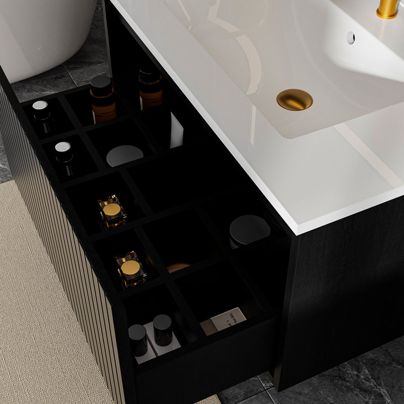 Meuble-lavabo mural de 30 po, noir, sans lavabo en céramique, grand rangement, espace de rangement flottant conforme aux normes Carb2, formaldéhyde faible, installation rapide