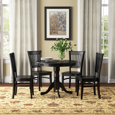 5-Pc Dining Room Table Set- 4 dining room chairs and Dining Room Table - Wooden Seat and Slatted Chair Back Black Finish