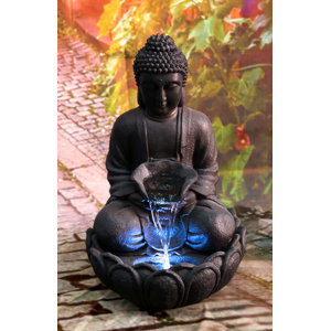 Resin Meditating Buddha Fountain with LED Light