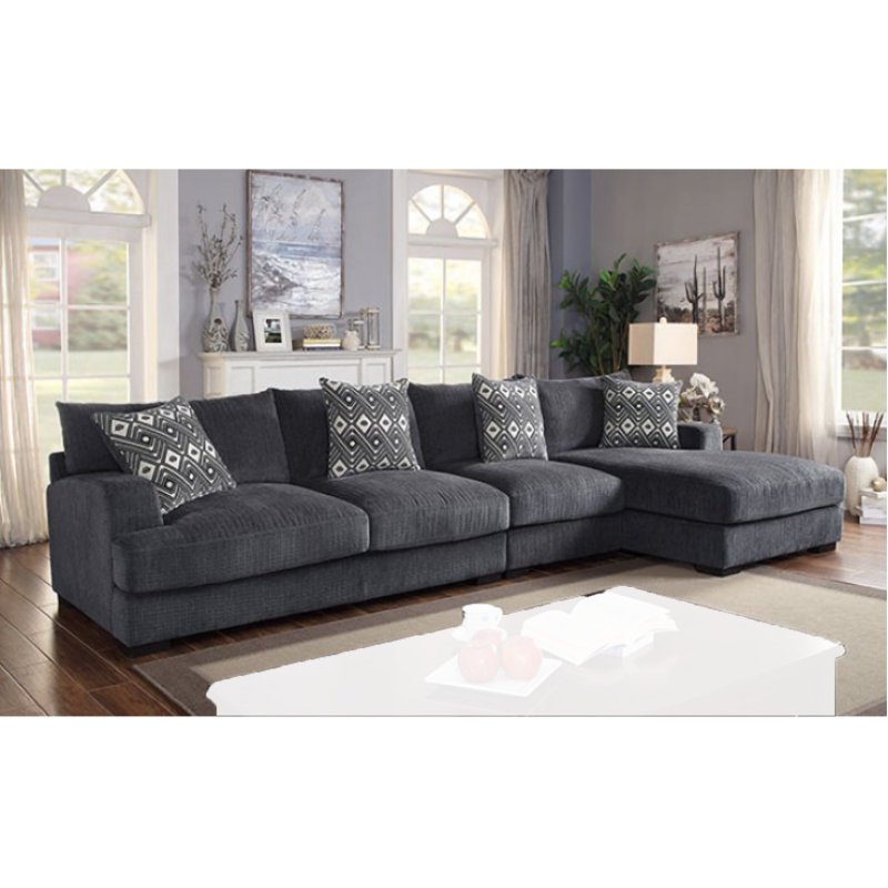 148.25" Wide Chenille Sofa & Chaise, Right Hand Facing