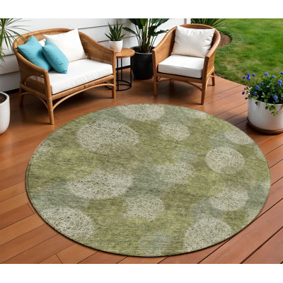 Tapis intérieur lavable à pois rond vert ivoire et sauge 8 pi