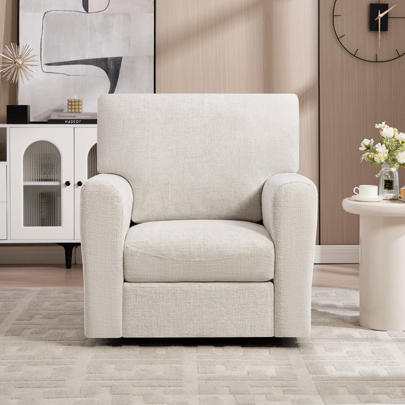 34''W Modern Soft Chenille Swivel Living Room Upholstered Swivel Accent Armchair With Pillow Back, Beige