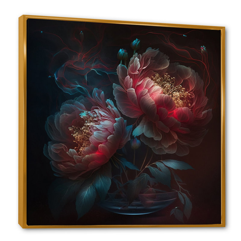 Harmonieuse fleur de pivoine rose - impression, H 16 po x l 16 po x P 1 po, Cadre flottant doré