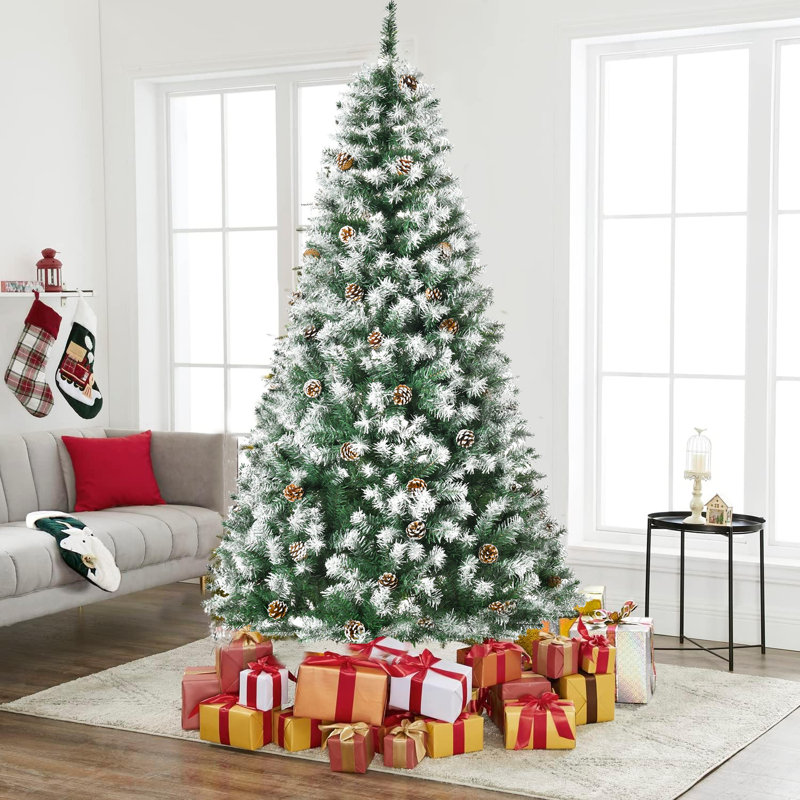 Arbre de Noël artificiel givré 6 pi avec pin et arbre de Noël coneréaliste non éclairé avec 800 extrémités en PE + PVC, arbre de Noël articulé à mémoire de forme avec base en métal pour les fêtes, fêtes