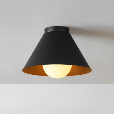 1-Light Painted Black Outdoor Flush Mount with Sand Texture and Frosted Opal Glass Inner Shade