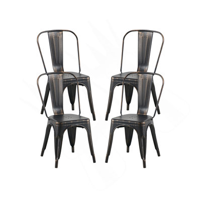 Set Of 4 Industrial Metal Dining Chairs 18 Inch Seat Height Stackable, Indoor Outdoor, Lightweight Easy-Clean Surface, Easy Assembly, Durable Modern Design