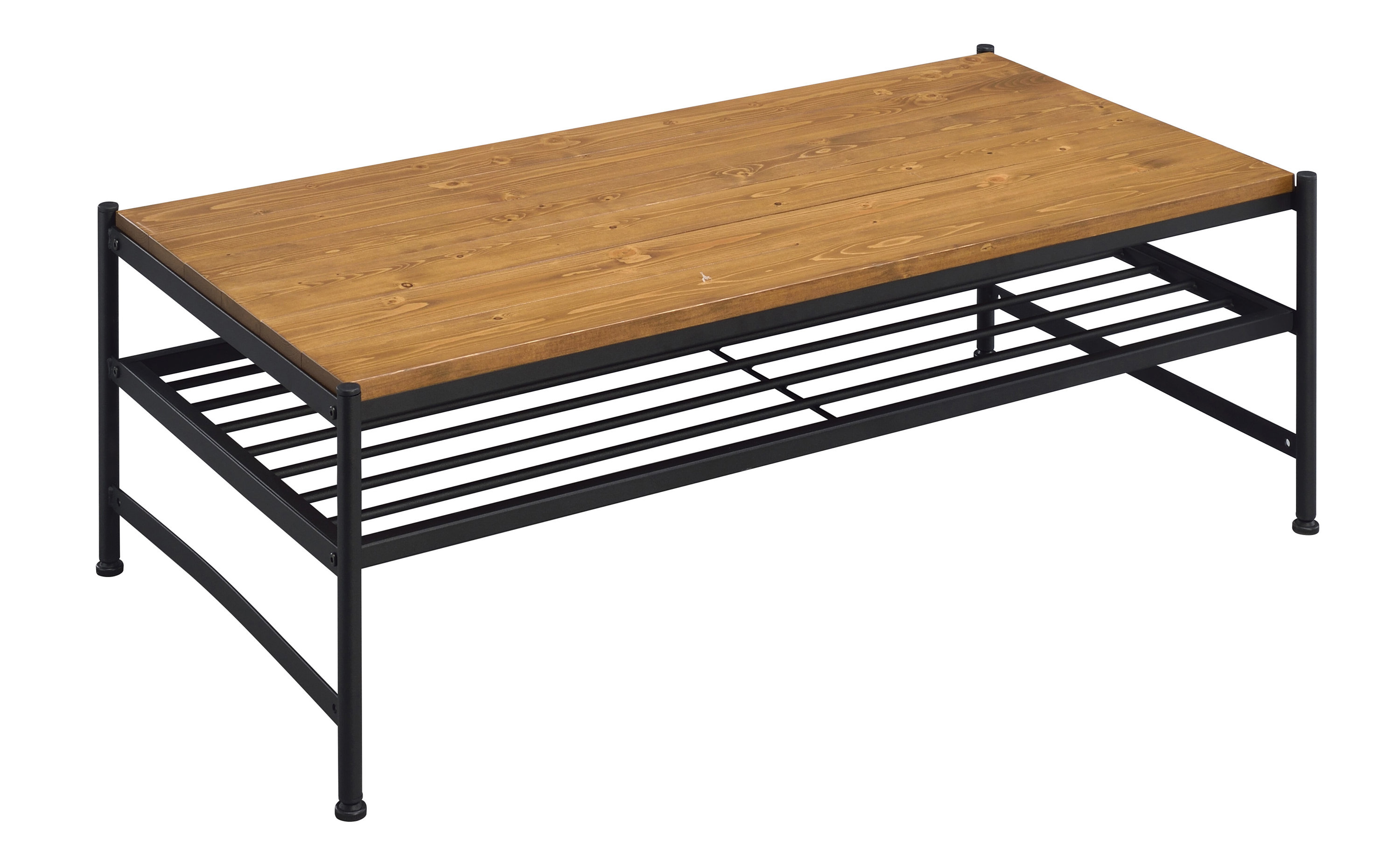 17 Stories Hafren Oak and Black Coffee Table with Slatted Shelf Wayfair