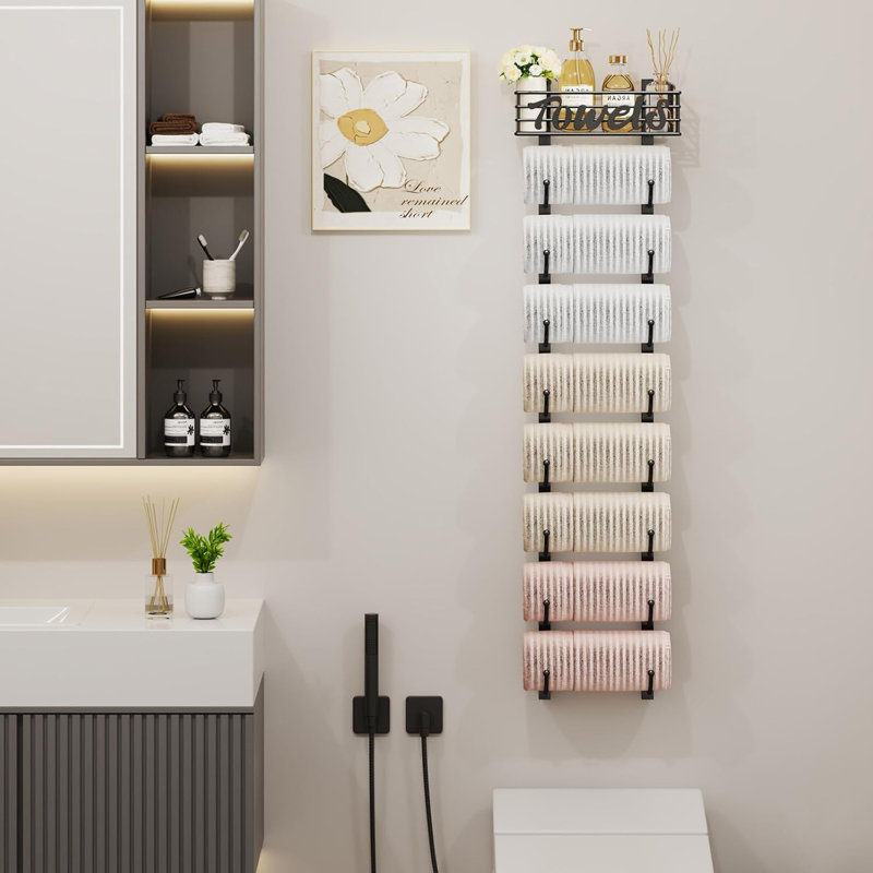 Porte-serviettes à 9 niveaux peu encombrant - rangement vertical au-dessus de la porte et mural pour la salle de bain, le véhicule récréatif et les petits espaces