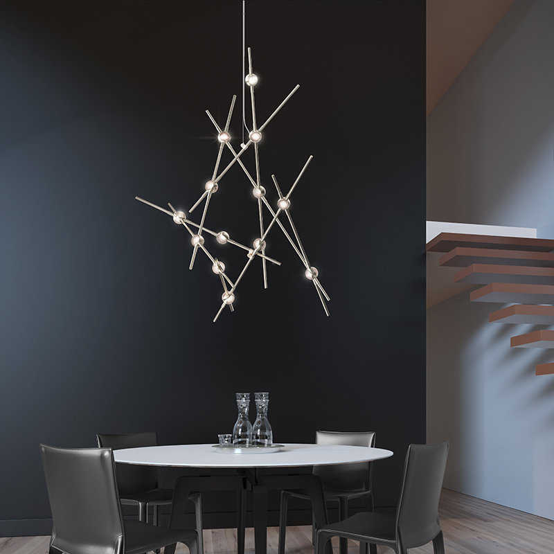 Celestial Patterns 32" Satin Nickel LED Sputnik Chandelier