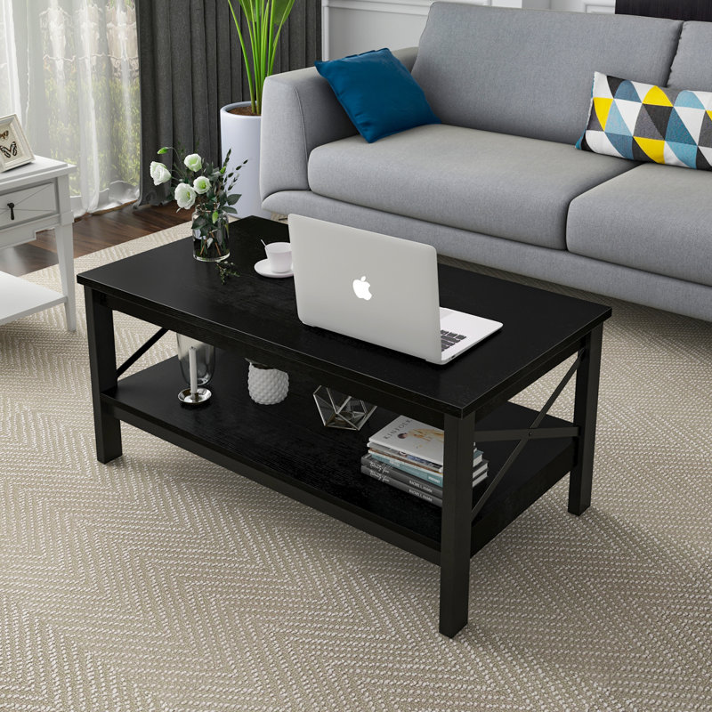 O'Kean 39" Rectangular Coffee Table with Storage For Living Room, Black