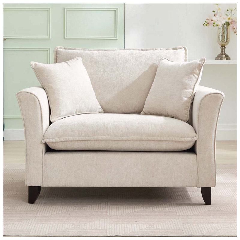 Fauteuil surdimensionné en chenille avec accoudoirs à volants, Crème