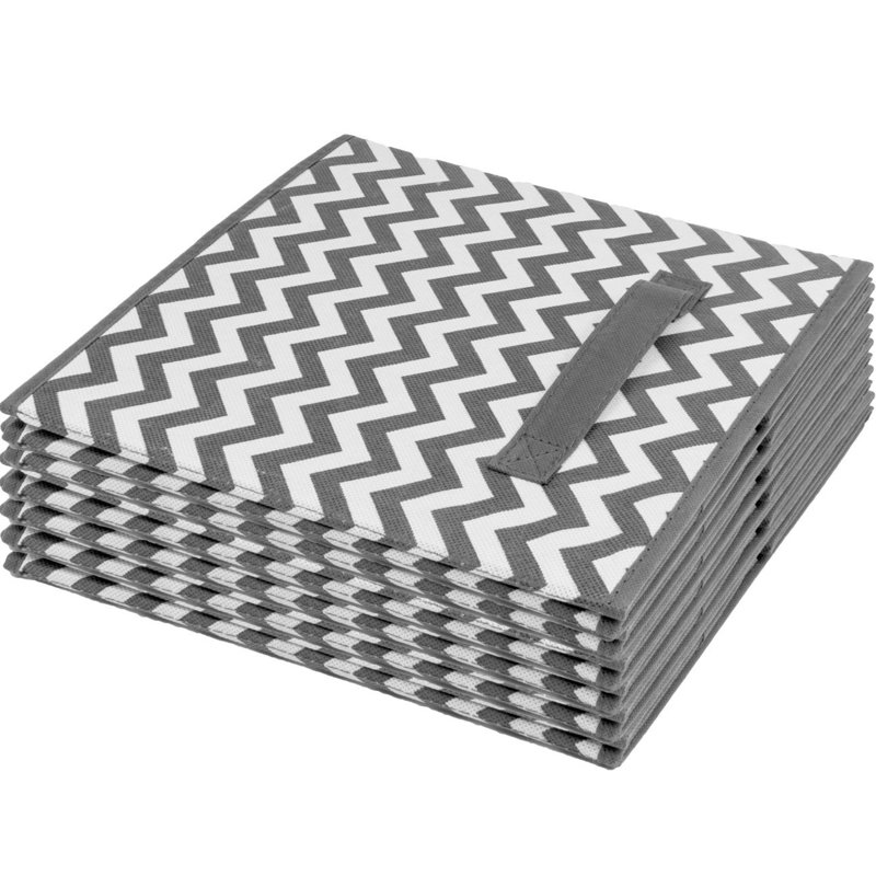 Sorbus 6 Pack 11" Foldable Fabric Storage Cube Bins with Handles in Grey Chevron, Gray 