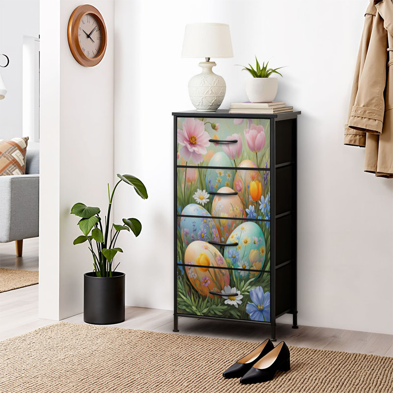 4 Drawer Dresser for Bedroom, Narrow Chest of Drawers, Wooden Top and Study Iron Frame 18"x37.5"-(WxH)