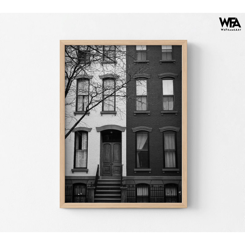 «Perfect Symmetry Buildings», art mural Boho Ying Yang, Encadrement brun clair, Pas de tapis, H 7 po x l 5 po