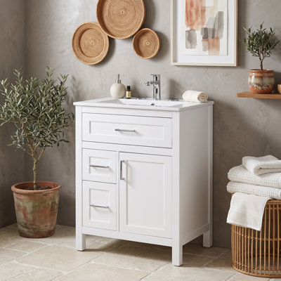 Modern Bathroom Vanity with Ceramic Sink, Soft-Close Storage Cabinet, Flip Drawer and Adjustable Shelf