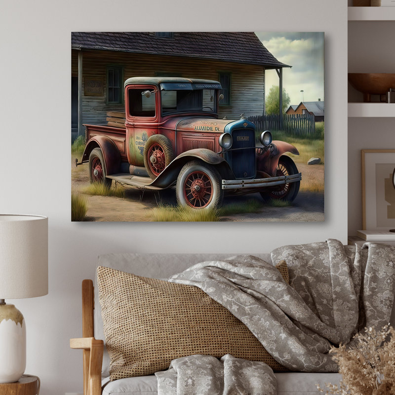 30S American Car at the Barn - Peinture sur toile, Toile tendue, H 30 po x l 40 po x P 1,5 po