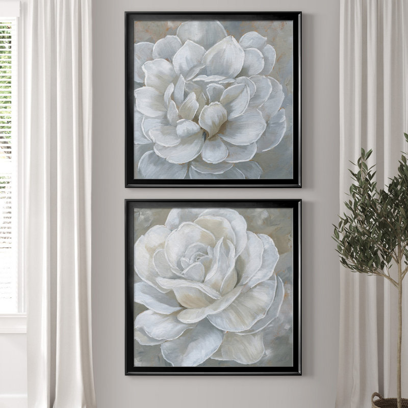 «Bombshell Bloom I», ensemble de 2 reproductions d'art sur toiles, Toile avec cadre argenté, H 34,5 po x l 69 po, Noir