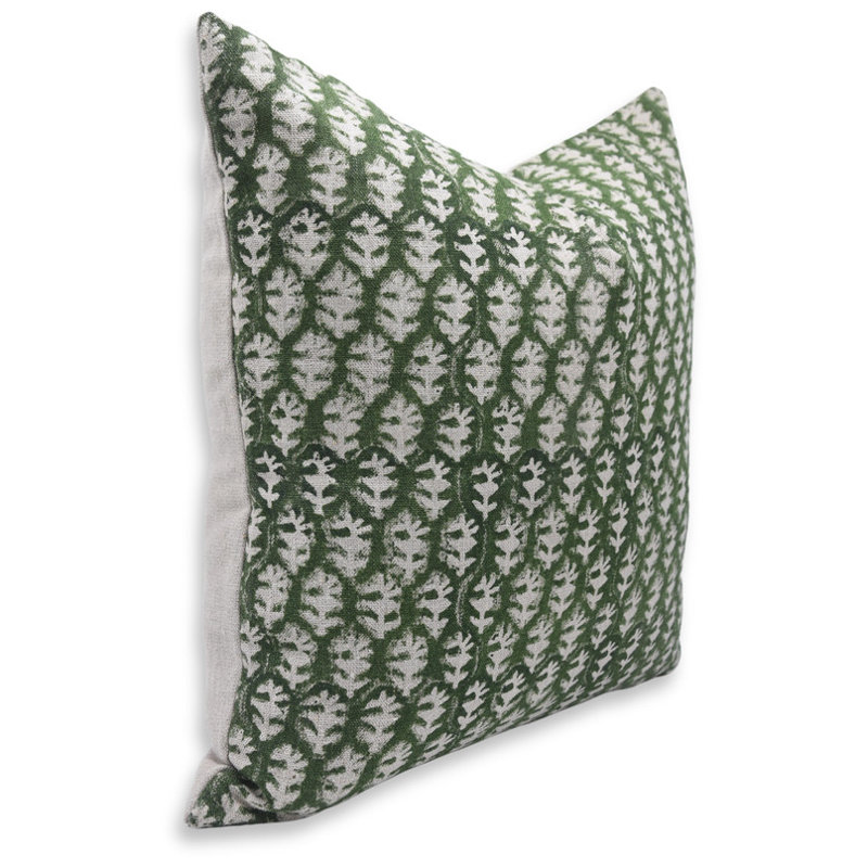 Block Print Throw Pillow Cover DTBLKTLSquare, 18" x 18", Square, Green/White Floral 5