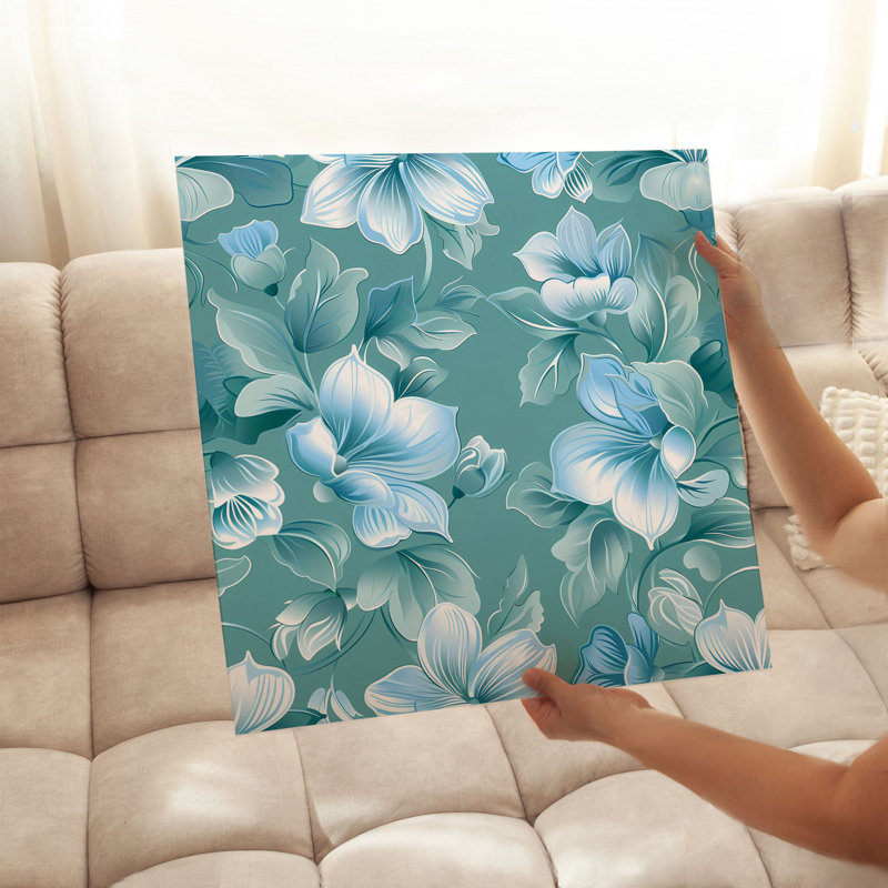Floral aigue-marine, fleurs, impression d'art moderne moderne sans cadre, H 16 po x l 16 po