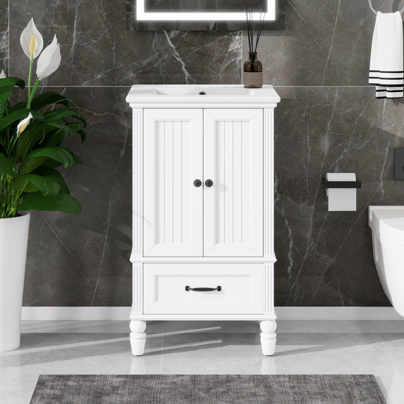 Meuble-lavabo autoportant de 20 po avec lavabo, armoire avec un tiroir et deux portes à fermeture en douceur