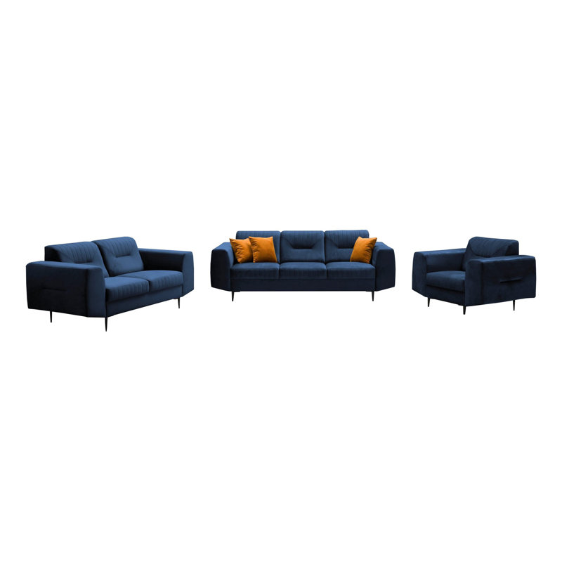 Aubreeanna 3 - Piece Living Room Set, Black, Blue