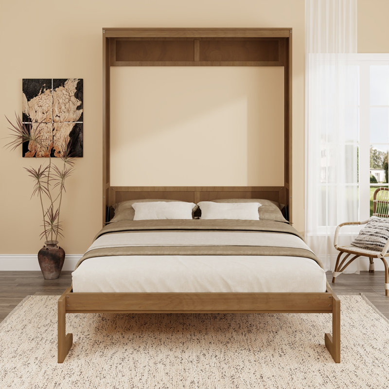 Lit escamotable en rotin de bois massif avec armoire, peu encombrant et élégant pour les chambres d'amis et les bureaux à domicile