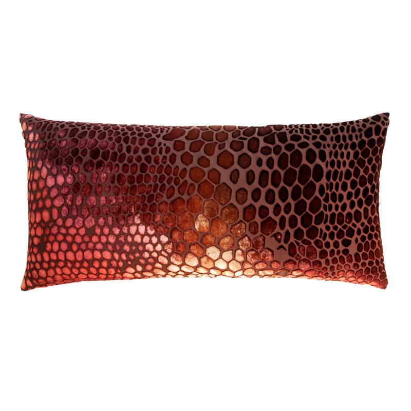 Snakeskin Lumbar Velvet Pillow Cover & Insert, Paprika, 12"H x 24"W
