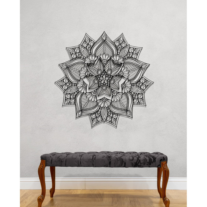 Metal Mandala Abstract Wall Hanging Décor, Creative Floral Metal Wall Art Home Decoration, Matte Black
