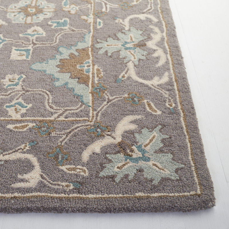 Tapis gris en laine fait à la main Tansy, Rectangle 10 pi x 14 pi