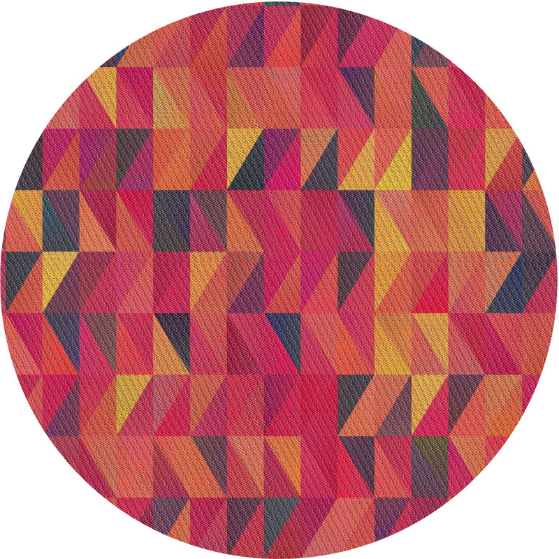 Tapis rouge/orange tissé à la machine, Rond 5 pi