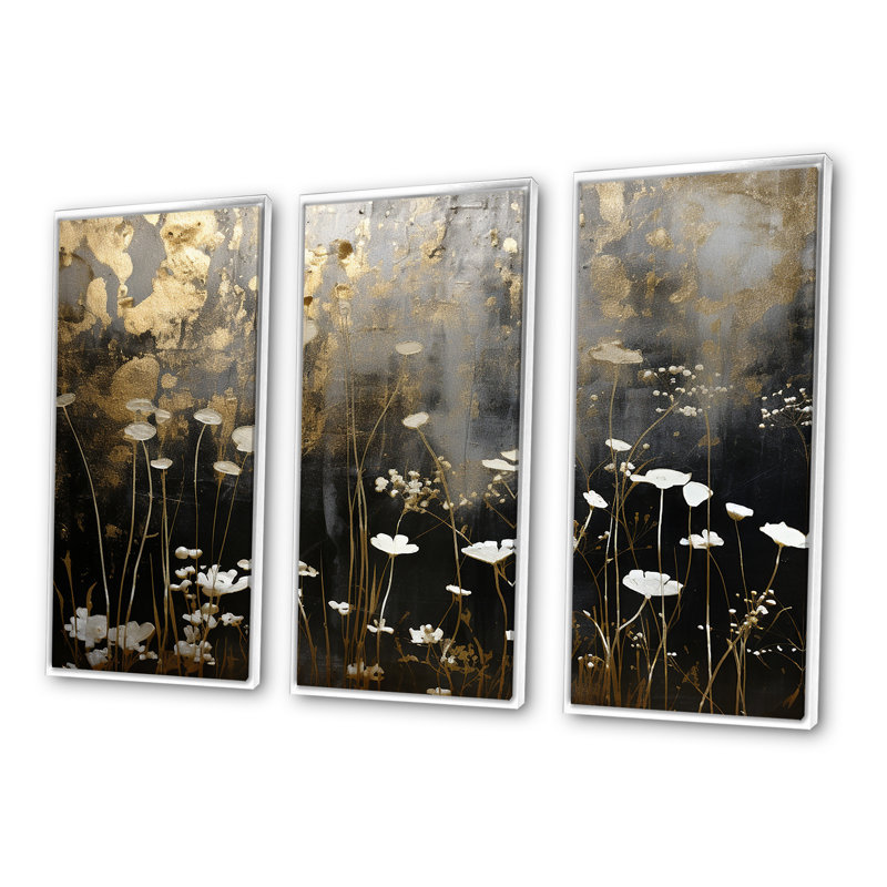 «Gilded Garden Blooming Meadows III», ensemble de reproductions d'art mural, Cadre flottant blanc, H 28 po x l 36 po x P 1 po