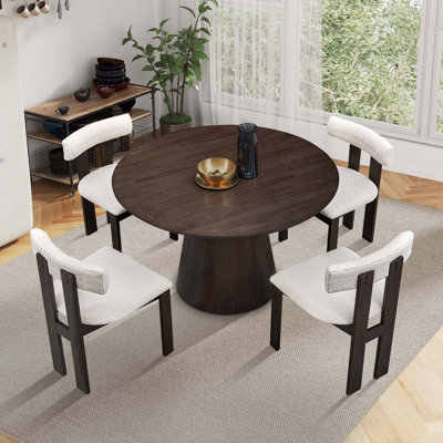Ensemble de table de salle à manger 5 pièces, table ronde moderne et 4 chaises rembourrées Boucle