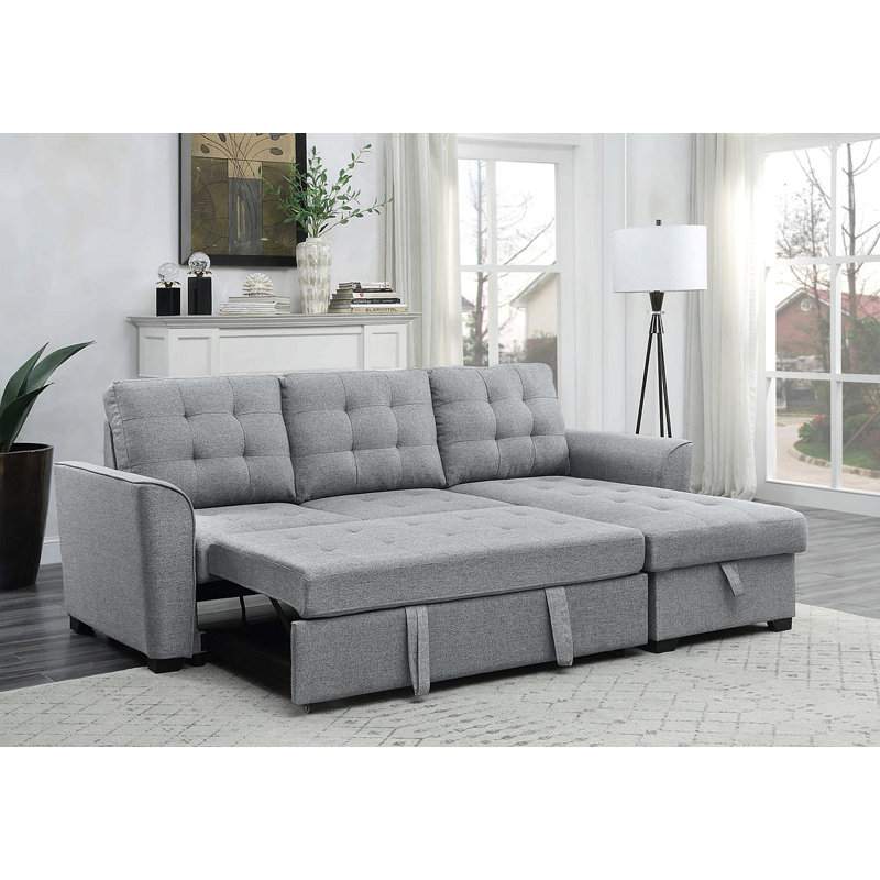 Canapé-lit modulaire en lin gris clair avec méridienne réversible 90,5 po Avery