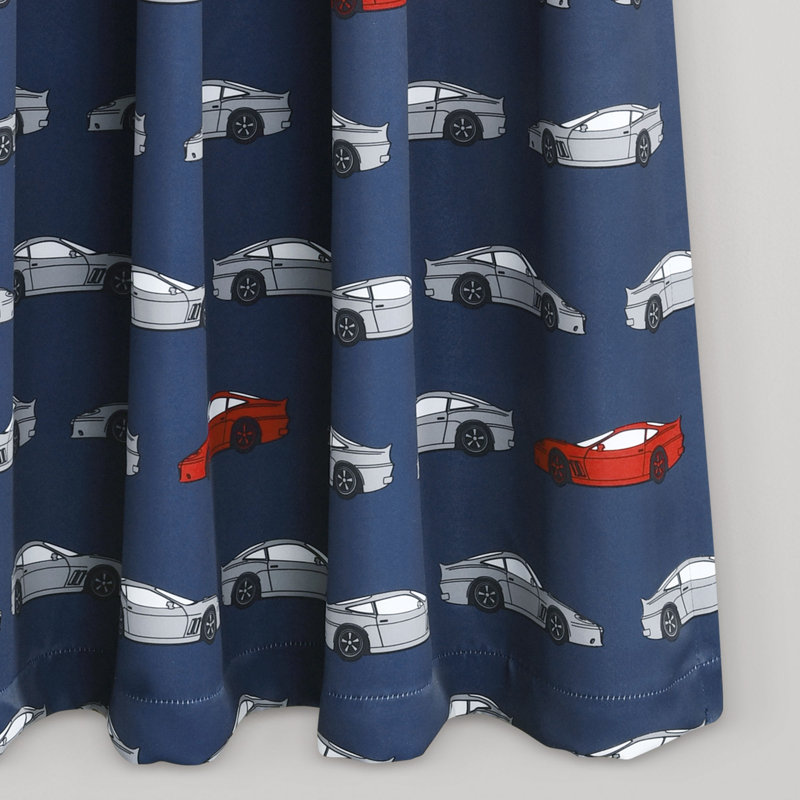 Race Cars Room Darkening Curtain Pair, Navy