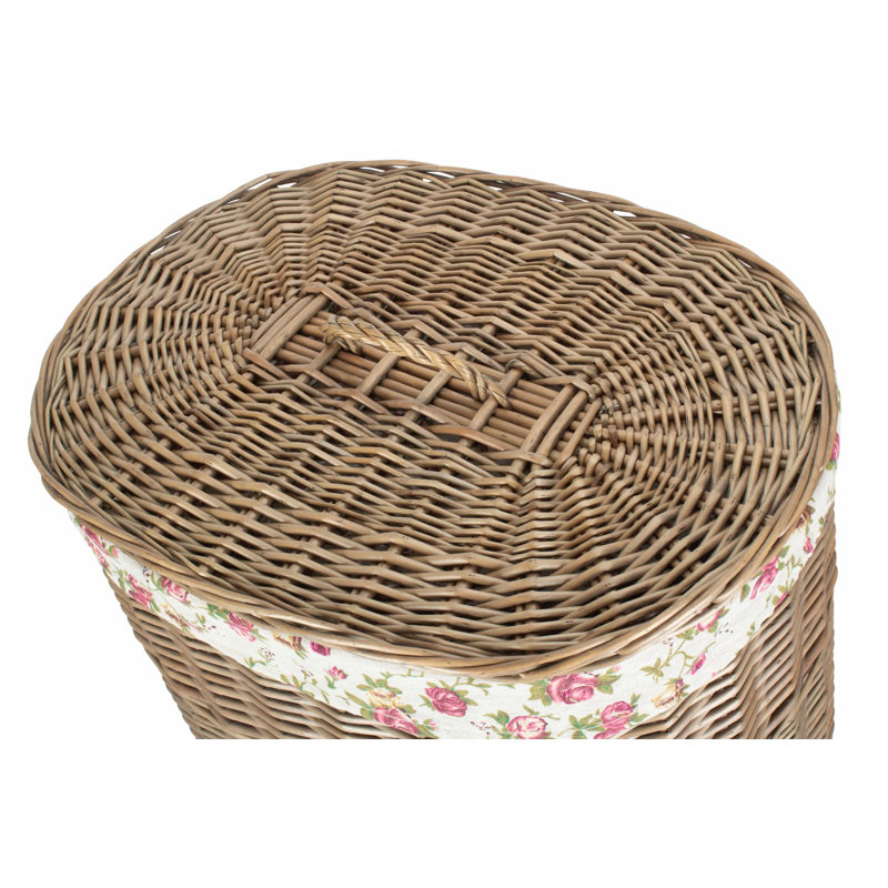 Wicker Laundry Basket, 57cm H x 56cm W x 37cm D, Antique Wash/Garden Rose Lining