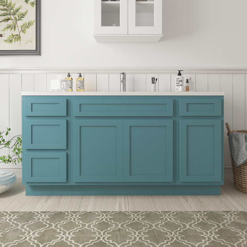 60-Inch Blue Plywood Freestanding Bath Vanity Cabinet