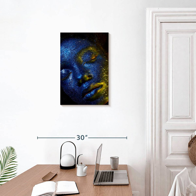 Senne Blue Glitter Face Portrait, 24" H x 16" W
