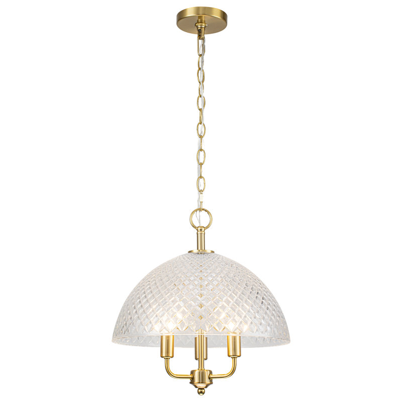 Lustre vintage en verre taillé en diamant | Luminaire suspendu en laiton 3 lumières avec chaîne réglable | 20 à 97 po de hauteur | Homologué UL / ETL