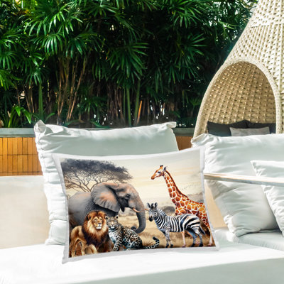 Grouped Jungle Animals Outdoor Printed Pillow by Nicole DeCamp