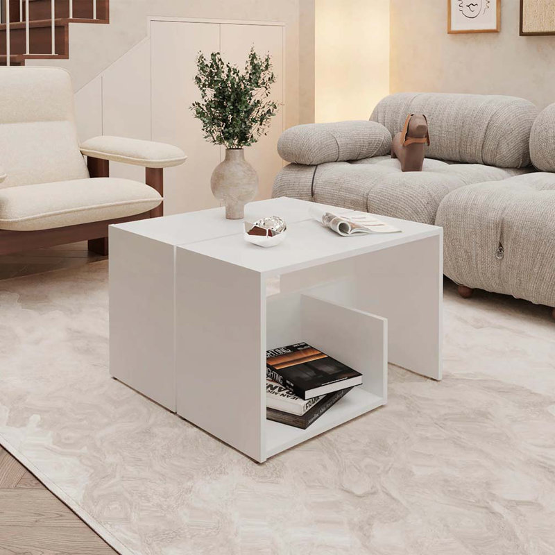 Table d'appoint en mélamine avec rangement ouvert, Blanc