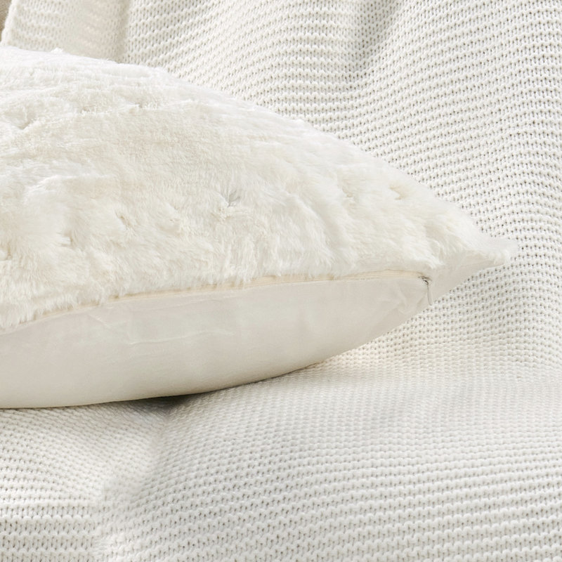 Housse de coussin en fausse fourrure jacquard, Blanc antique